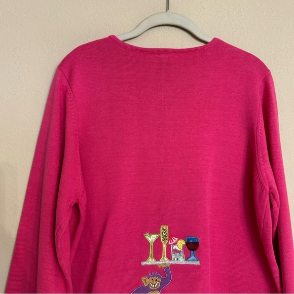 CHRISTINA ROTELLI Vintage Pink Cardigan Sweater Monkeys Martinis Size L - Picture 9 of 16